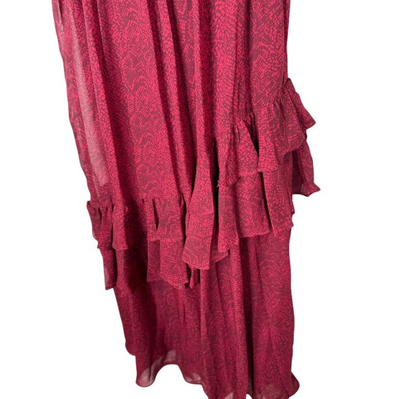 Taylor Red Ruffle Maxi Dress Women’s 10 Boho Peasant V Neck Tiered Long - Picture 6 of 13